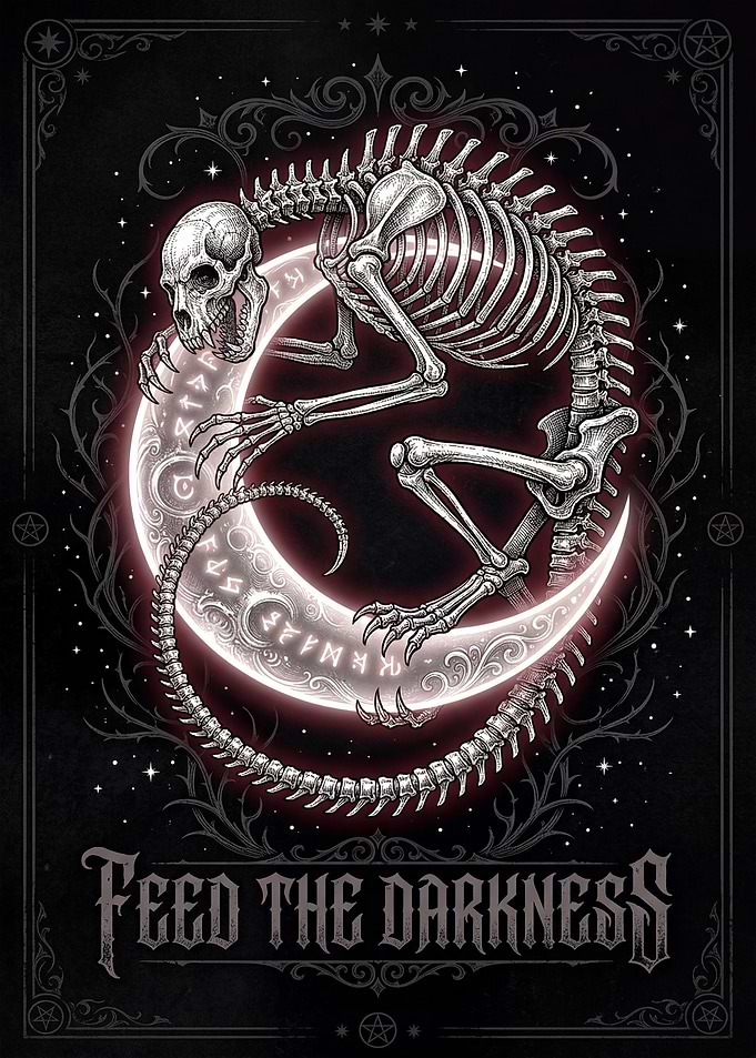 Skeleton on Crescent Moon