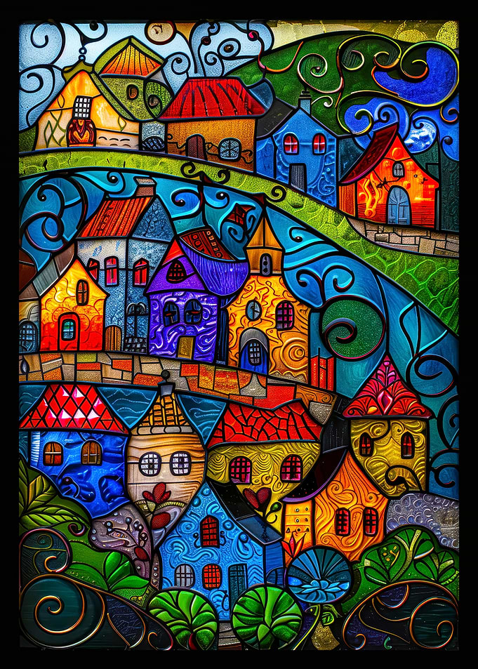Whimsical Stained Glass Village