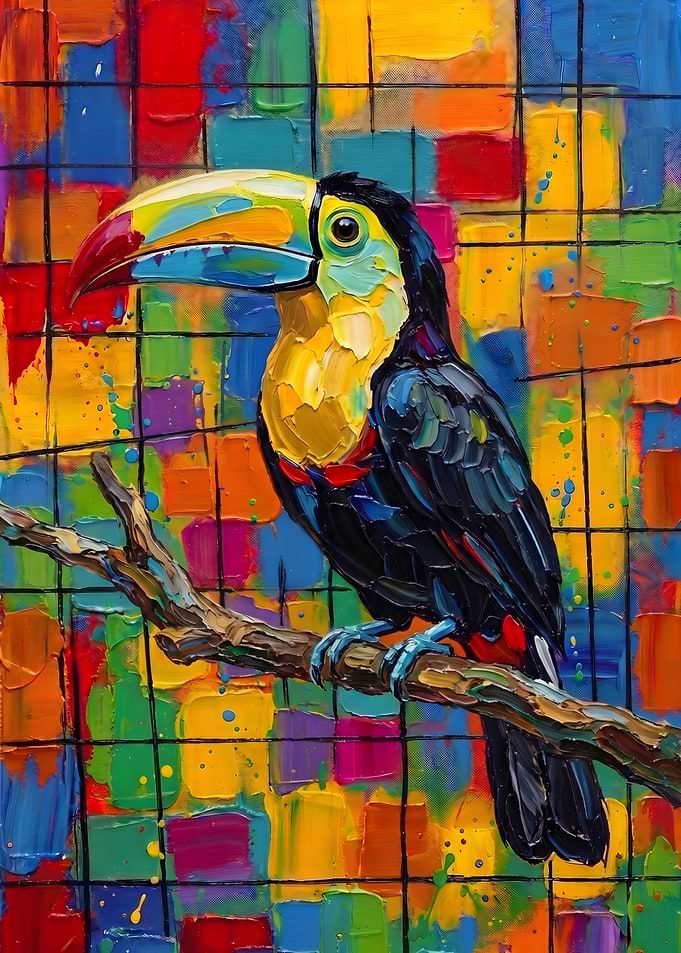 Vibrant Toucan Painting on Branch