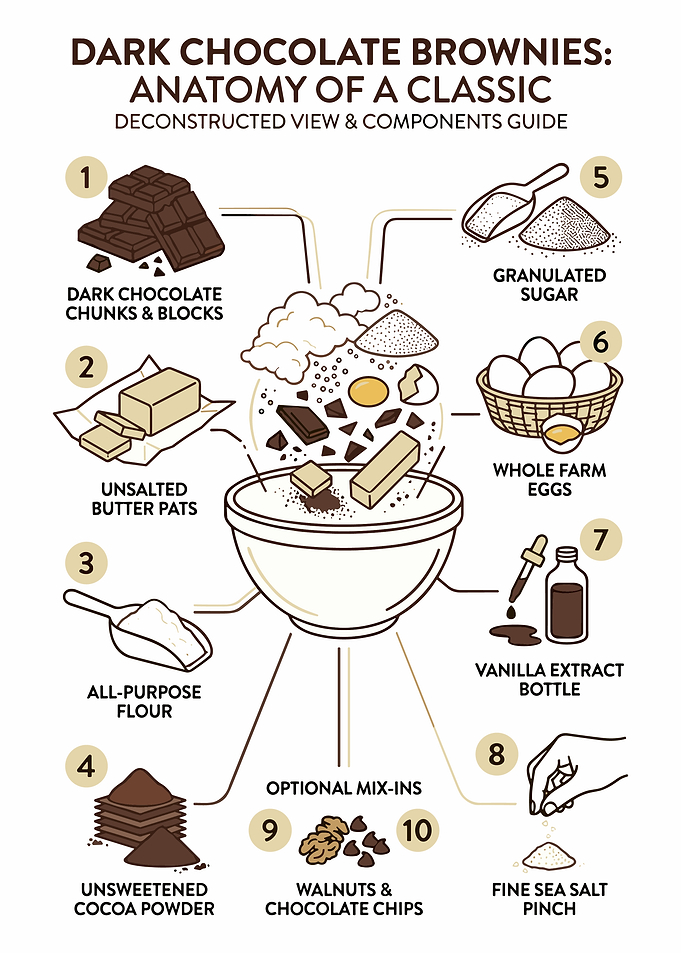 Classic Dark Chocolate Brownies Ingredients Poster Kitchen Baking Wall Art