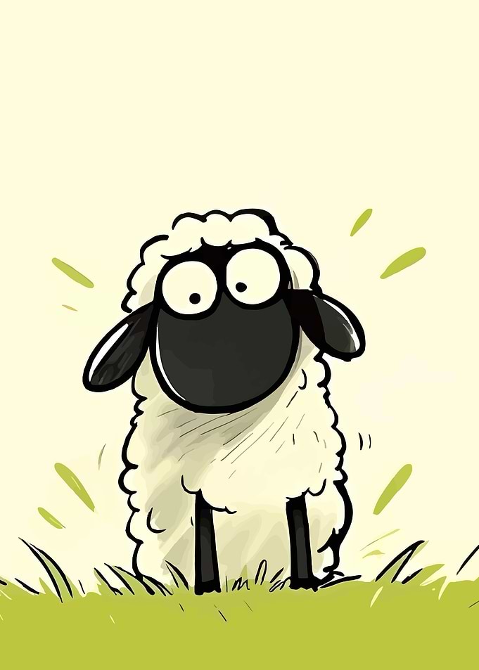 Cute Cartoon Sheep in Grass