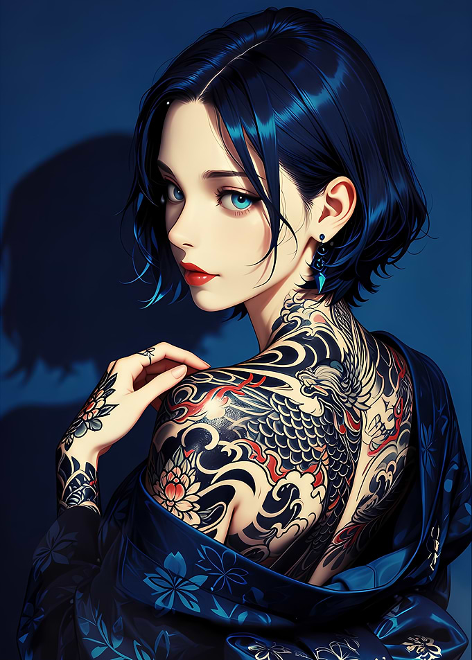 Tattooed Woman in Kimono