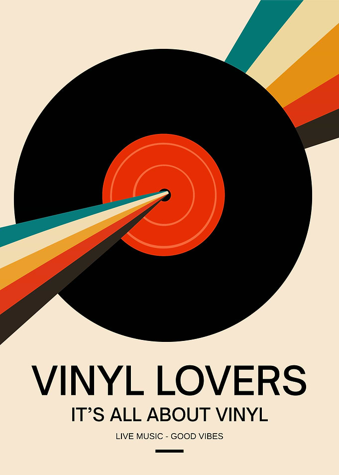 Vinyl Lovers Minimalist Poster – Retro Record Music Wall Art with Geometric Design