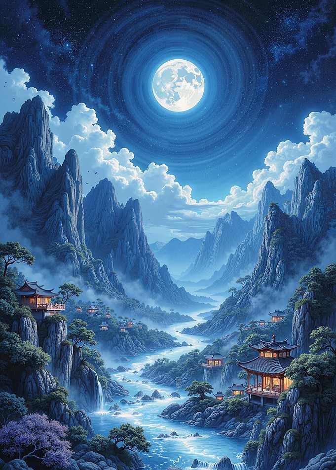 Serene Moonlit Mountain Valley
