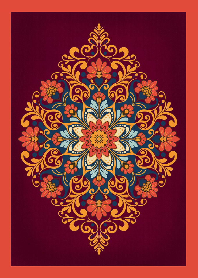 Crimson Bloom Mandala – Ornate Folk Floral Art