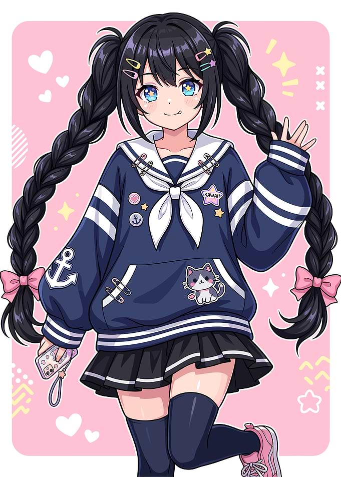 Cute Anime Girl with Braids