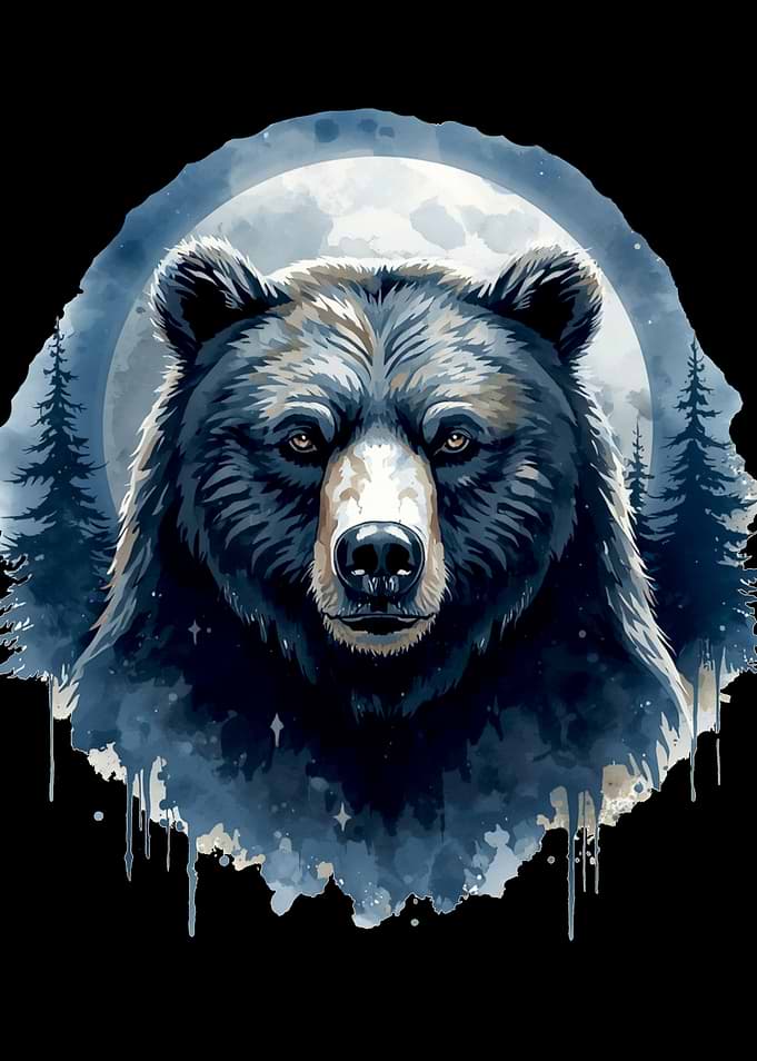 Mystical Bear Watercolor Art | Celestial Forest Bear Illustration