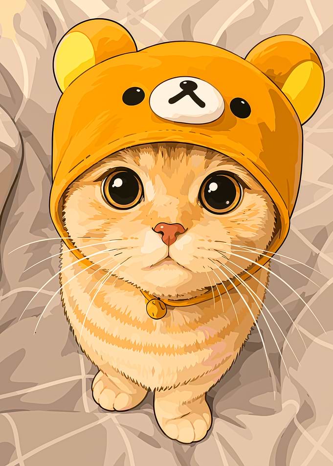 Cute Cat Wearing a Bear Hat