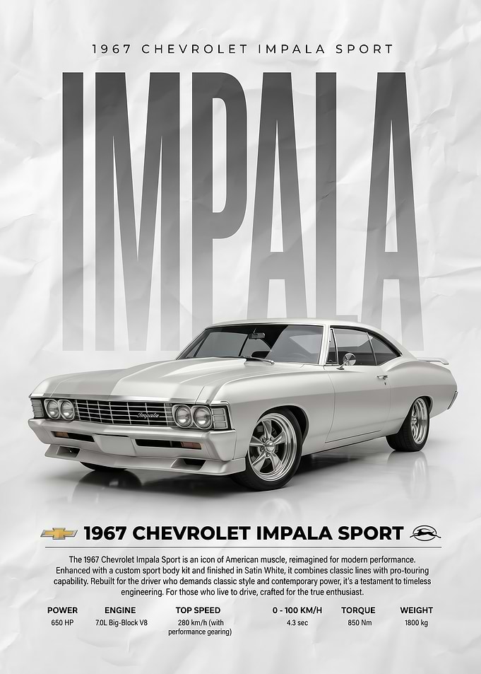 A vintage 1967 Chevrolet Impala Sport Poster