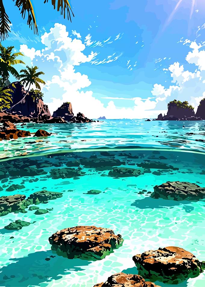 Tropical Island Beach with Underwater View