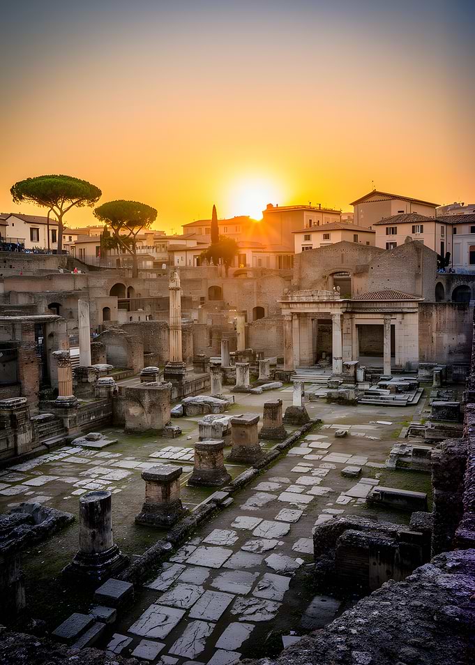 Ancient Roman Ruins at Sunset