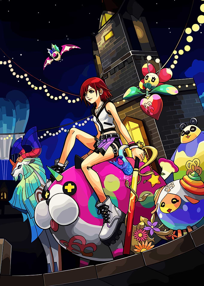 Kairi Riding a Dream Eater in a Night Festival