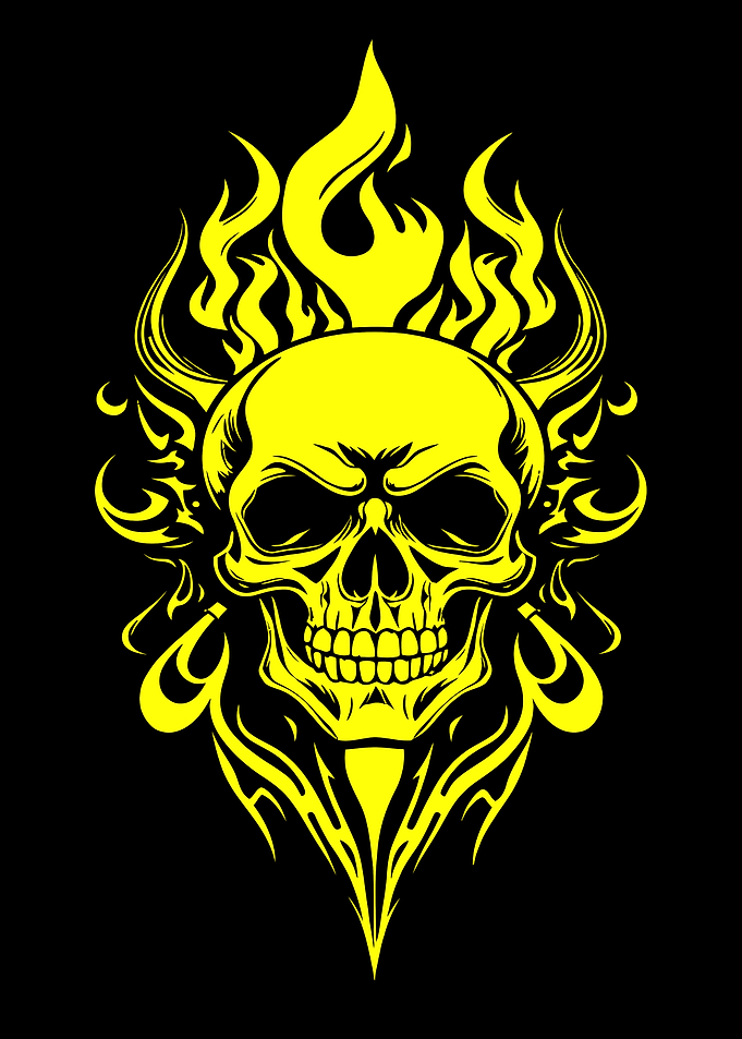 Yellow Skull with Flames