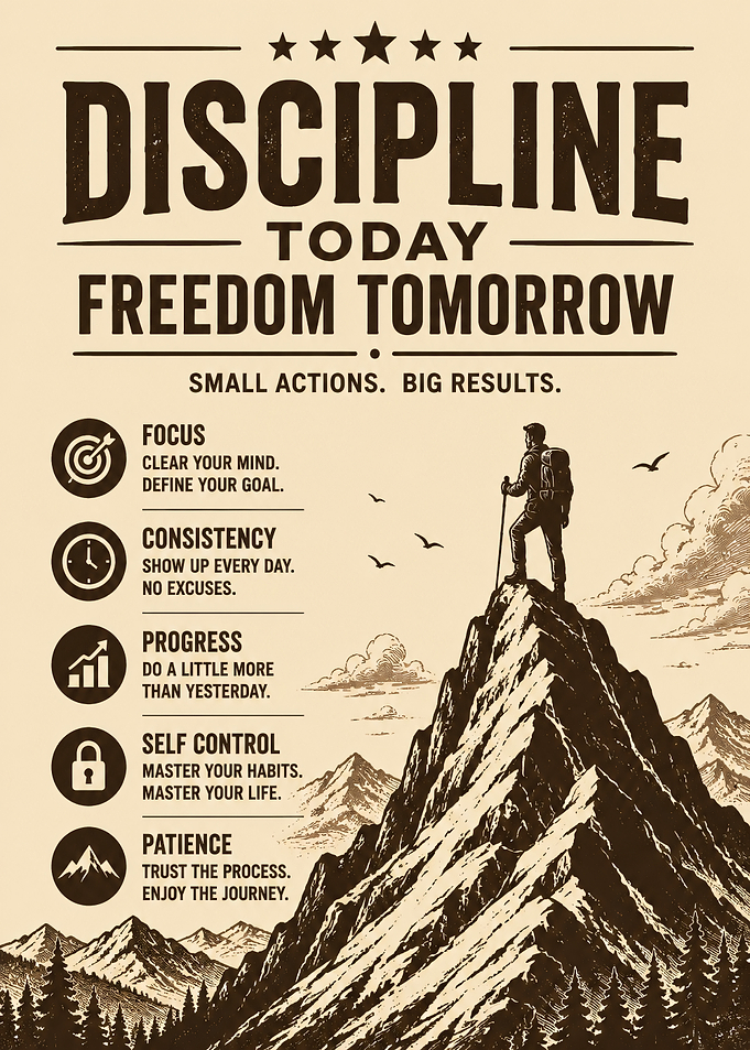 Discipline Today Freedom Tomorrow Motivational Poster