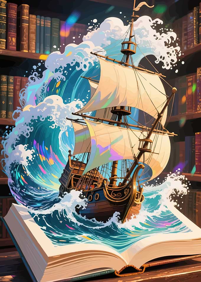 Ship Sailing Out of a Book