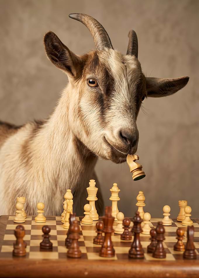 Goat playing chess