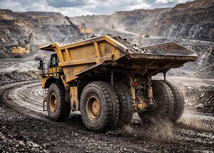 Massive yellow dump truck in a mine