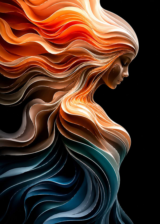 Abstract Woman with Flowing Hair