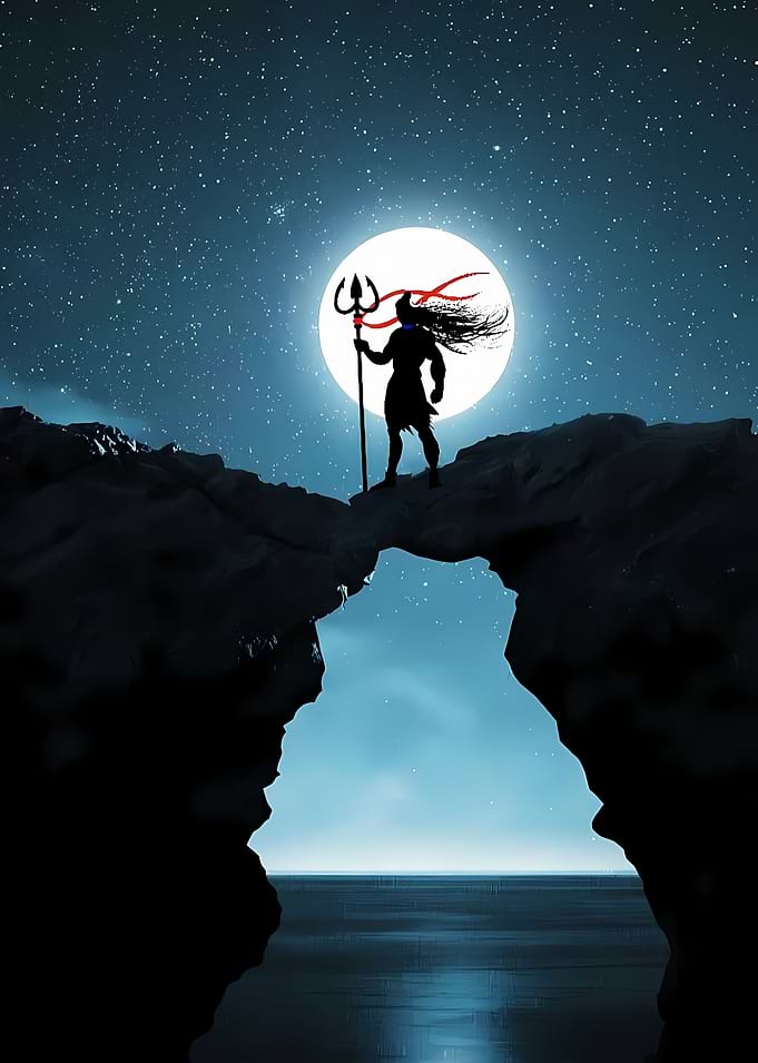 Shiva on a bridge under the moon