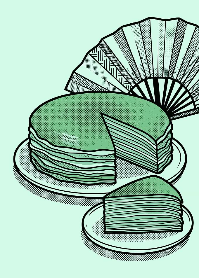 Matcha Mille Crepe Cake Pop Art Poster Japanese Dessert Kitchen Wall Art