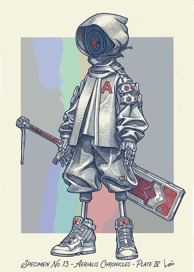 Robot Character with Weapon and Shield