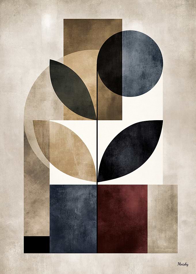 Japandi Botanical Geometry No. 21 – Organic Zen Abstract Wall Art