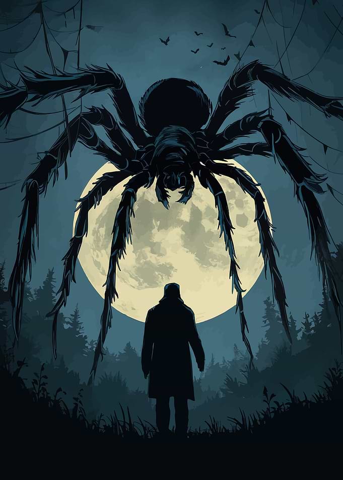 Giant Spider and Man Under Moon