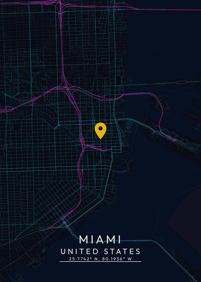 Miami Map with Location Pin