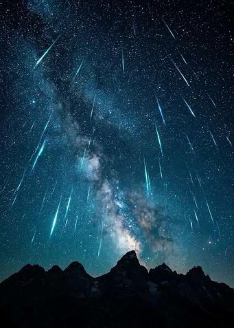Meteor Shower Over Mountains Galaxy Sky