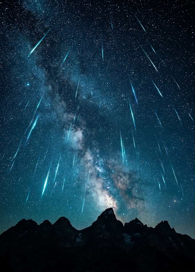 Meteor Shower Over Mountains Galaxy Sky