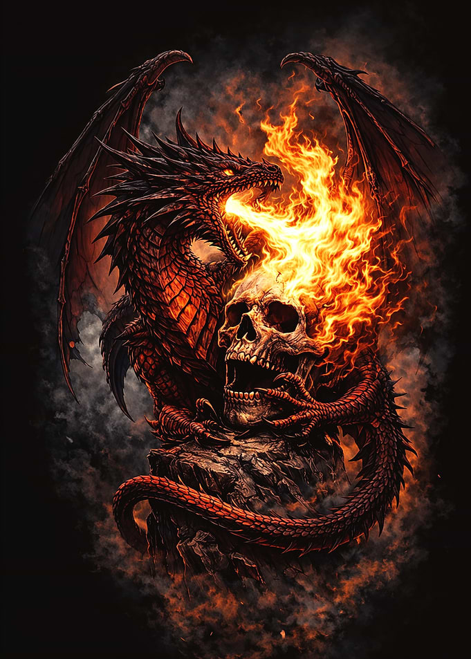 Dragon Breathing Fire on Skull
