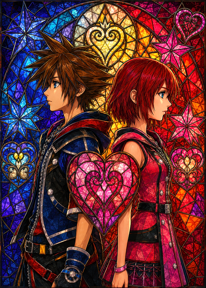 Sora and Kairi Stained Glass Heart