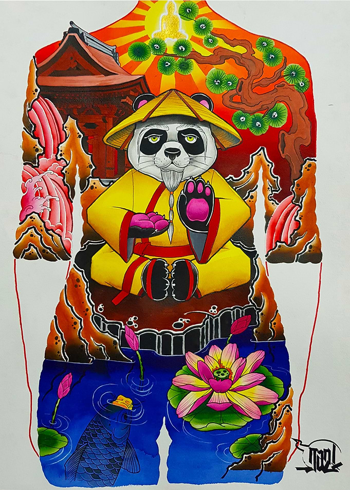 Panda Monk with Japanese Scenery