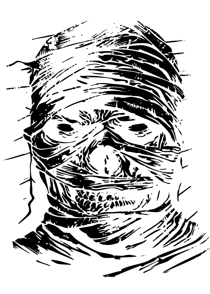 Mummy Face Black and White Illustration