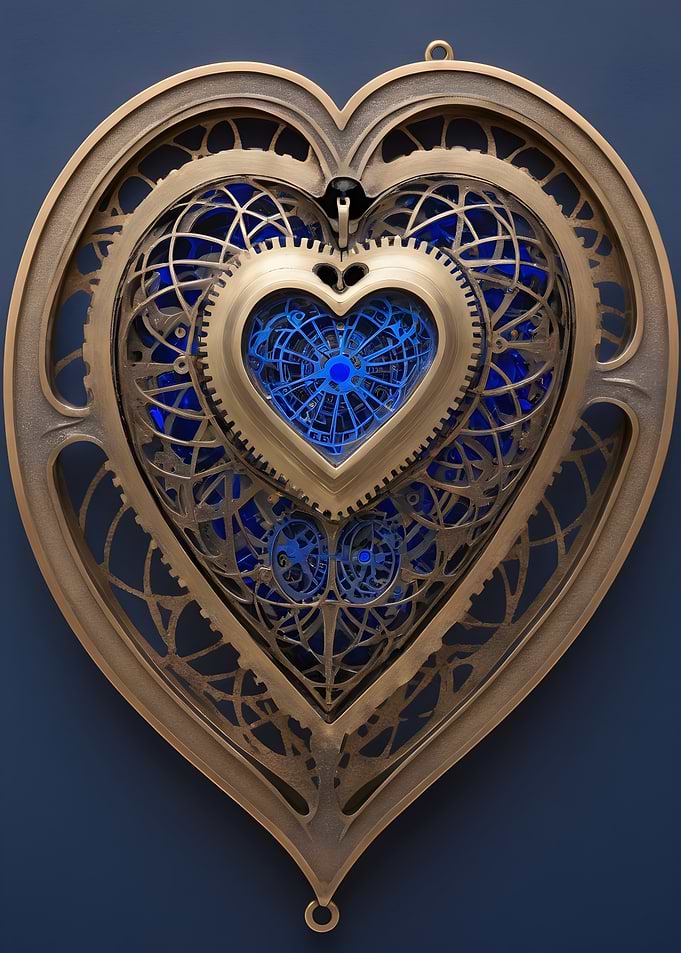 Steampunk Heart with Blue Gears