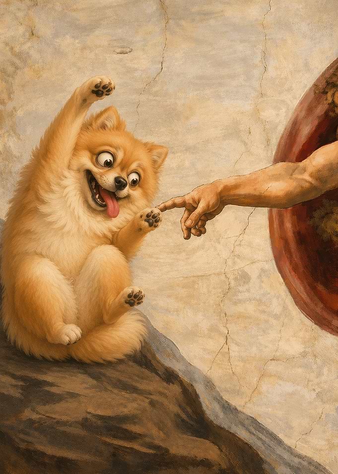 Pomeranian Dog and God's Finger