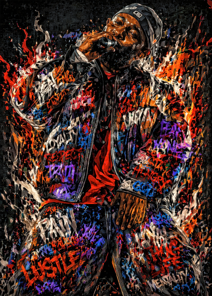 Rapper with Graffiti-Covered Outfit