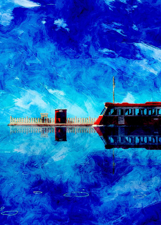 Abstract Blue Water and Ferry