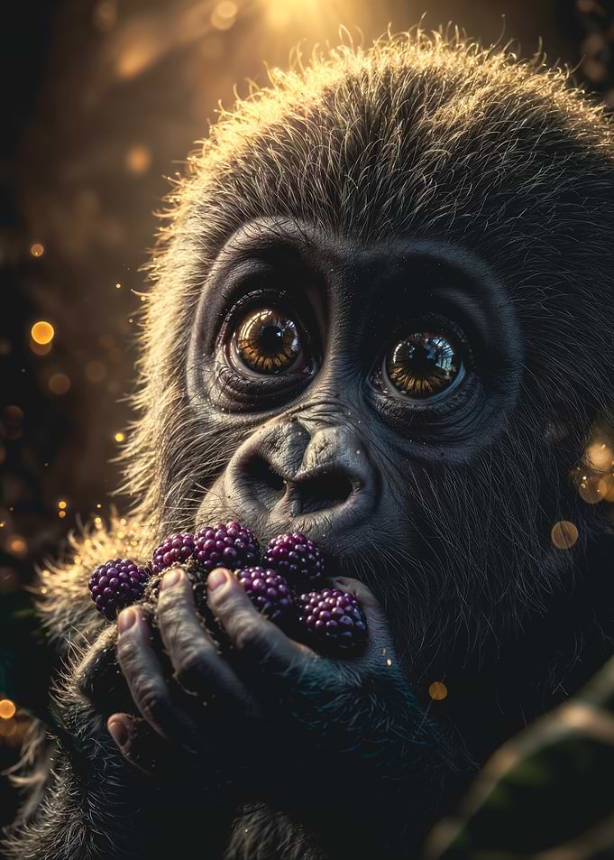 Cute Baby Gorilla Eating Blackberries