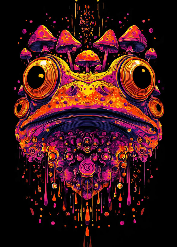 Psychedelic Frog with Mushrooms