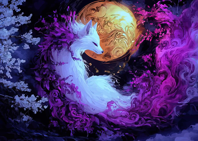Mythical Fox Spirit Under the Moon