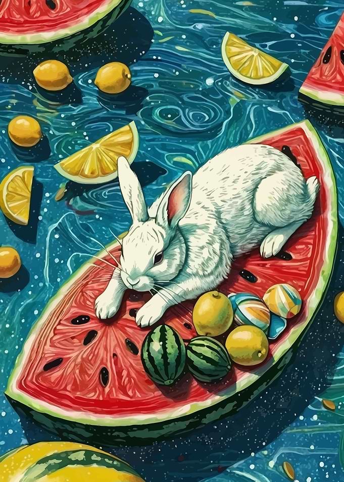 White Rabbit on Watermelon Slice