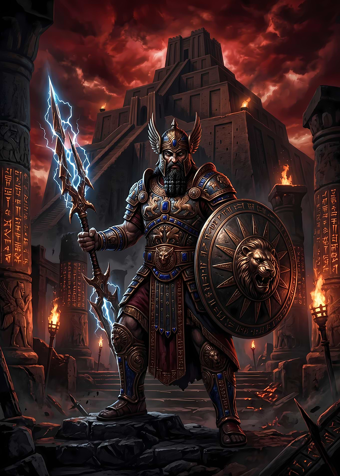 Warrior with Lightning Spear and Lion Shield