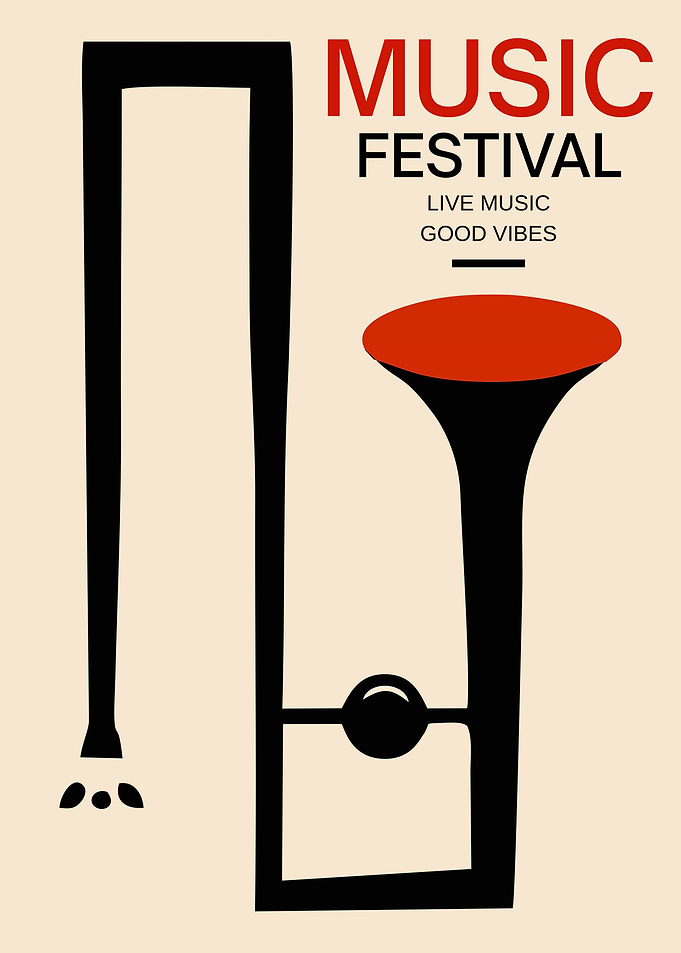 Minimalist Music Festival Poster – Abstract Trombone Jazz Retro Wall Art