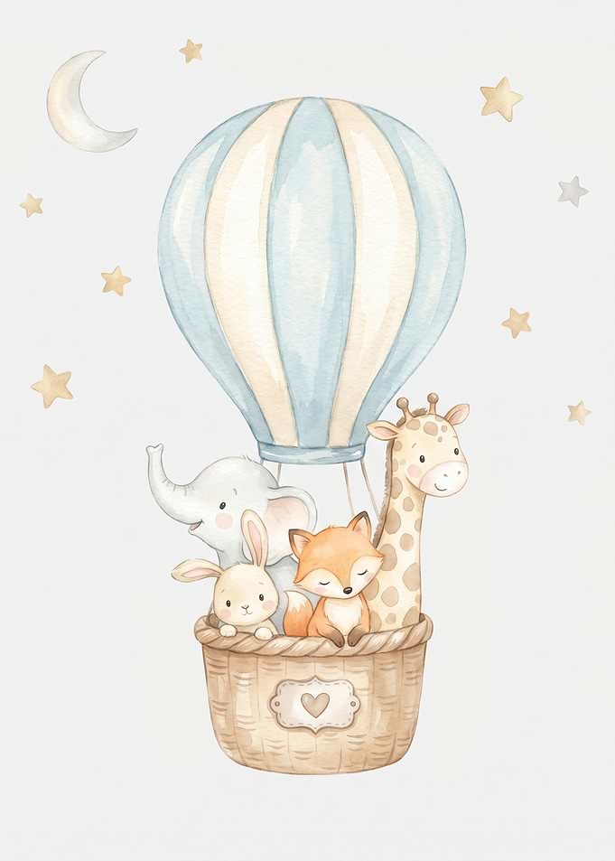 Cute Animals in Hot Air Balloon