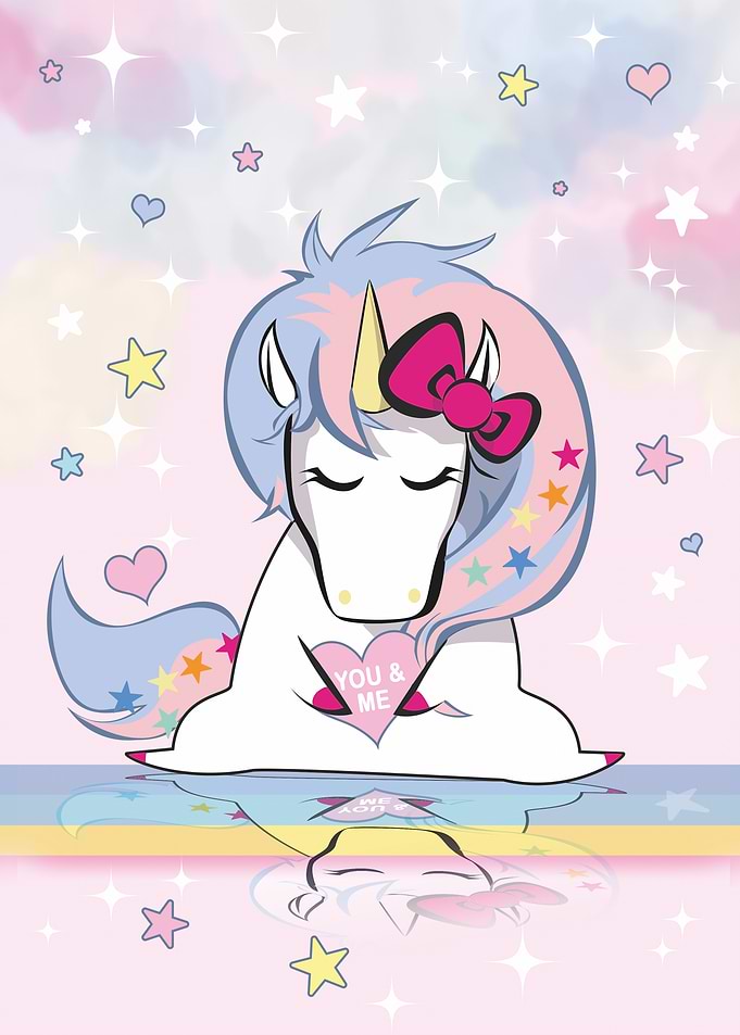 Cute Unicorn with 'You & Me' Heart