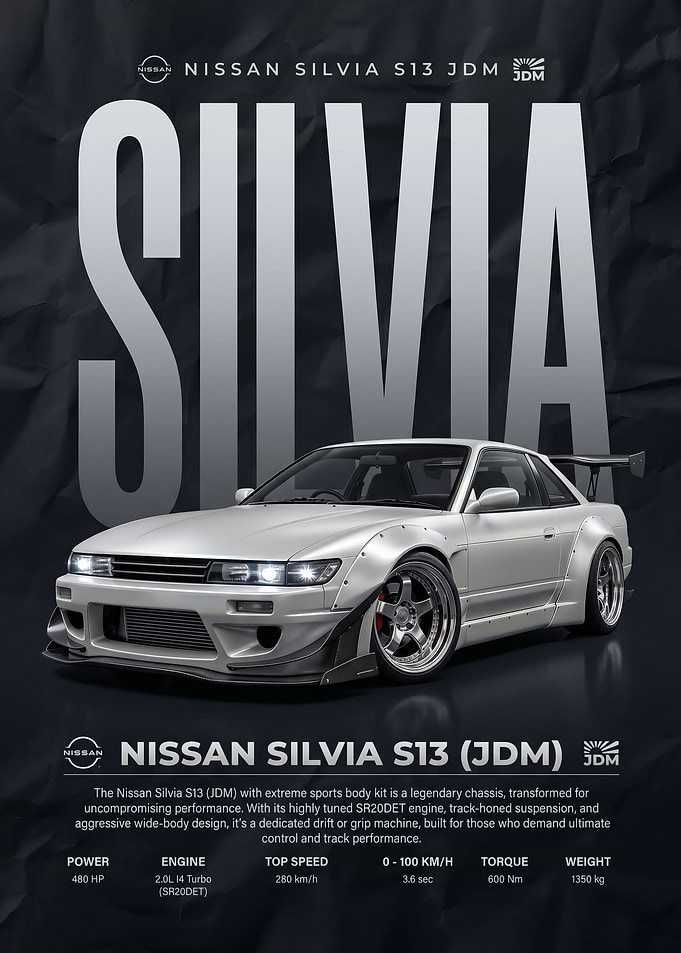A striking Nissan Silvia S13 JDM Poster