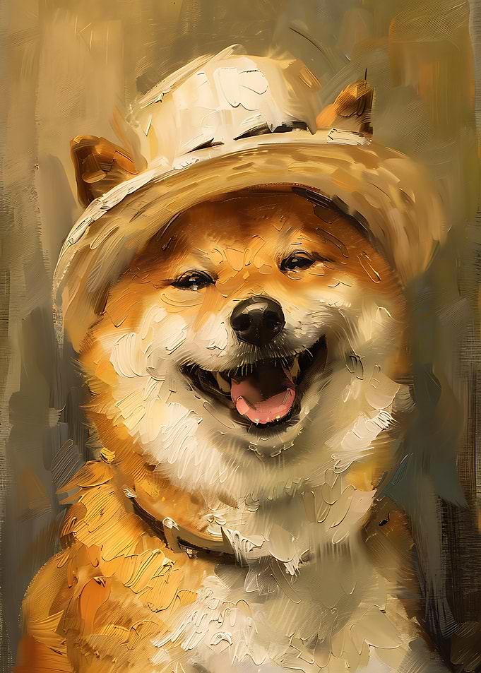 Happy Shiba Inu Dog Wearing a Hat