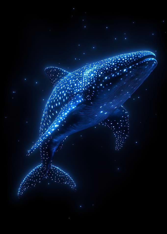 Glowing Whale Shark in Starry Depths