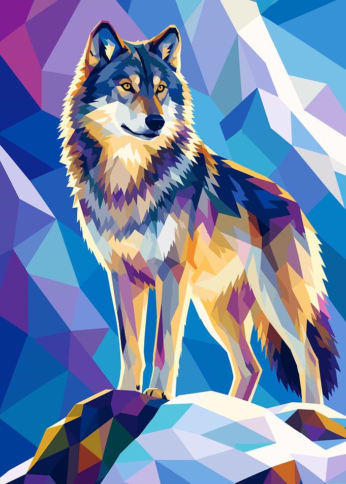 Geometric Wolf on Mountain
